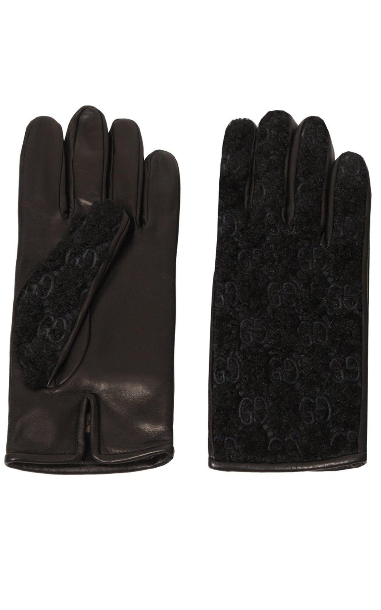 Gucci Black Leather Embossed Monogram GG Gloves - Runway Catalog
