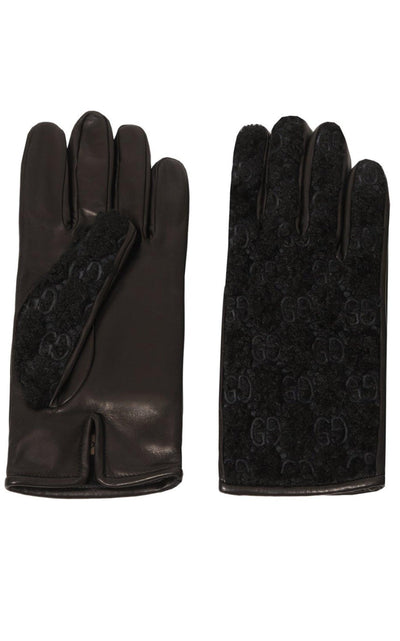 Gucci Black Leather Embossed Monogram GG Gloves - Runway Catalog