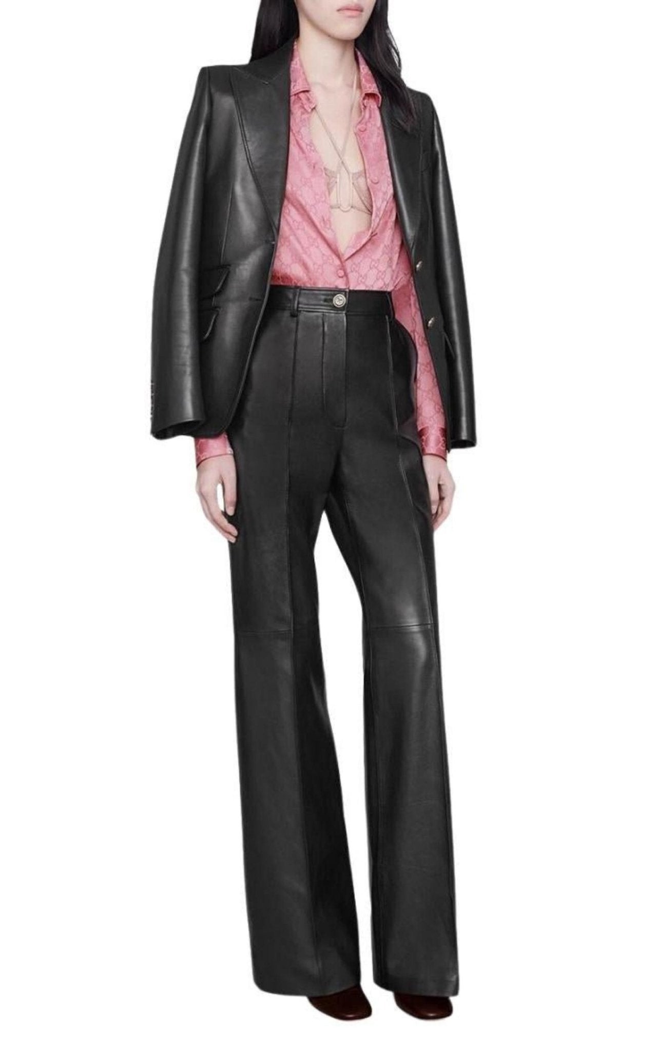 Gucci Black Plonge Leather Flare Trousers - Runway Catalog