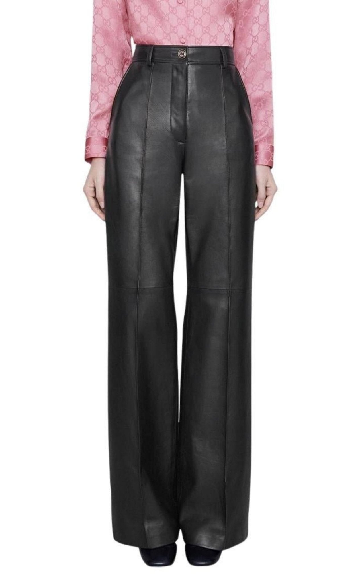 Gucci Black Plonge Leather Flare Trousers - Runway Catalog