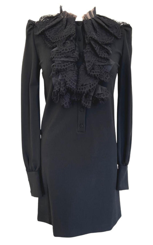 Black Ruffle Lace Mini Dress Gucci