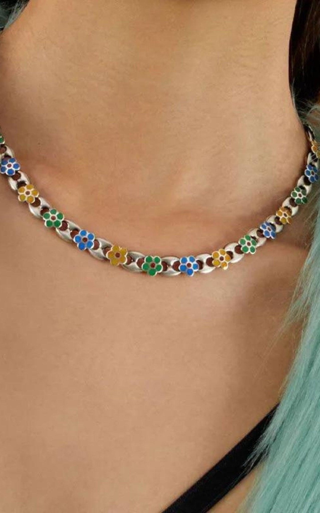 Gucci Blue Enamel Flower Necklace - Runway Catalog