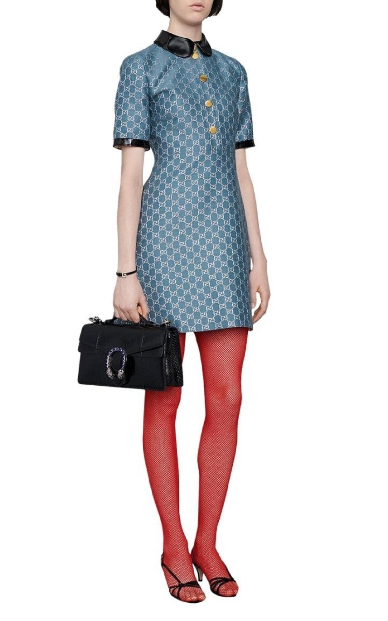 Blue GG Lamé Dress With Detachable Collar Gucci