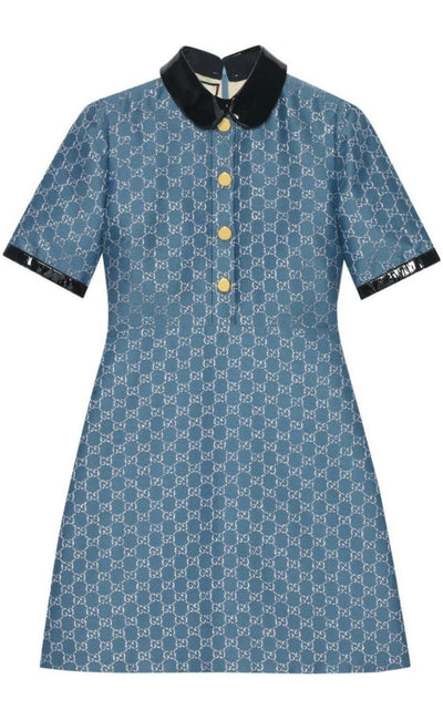 Gucci Blue GG Lamé Dress With Detachable Collar - Runway Catalog