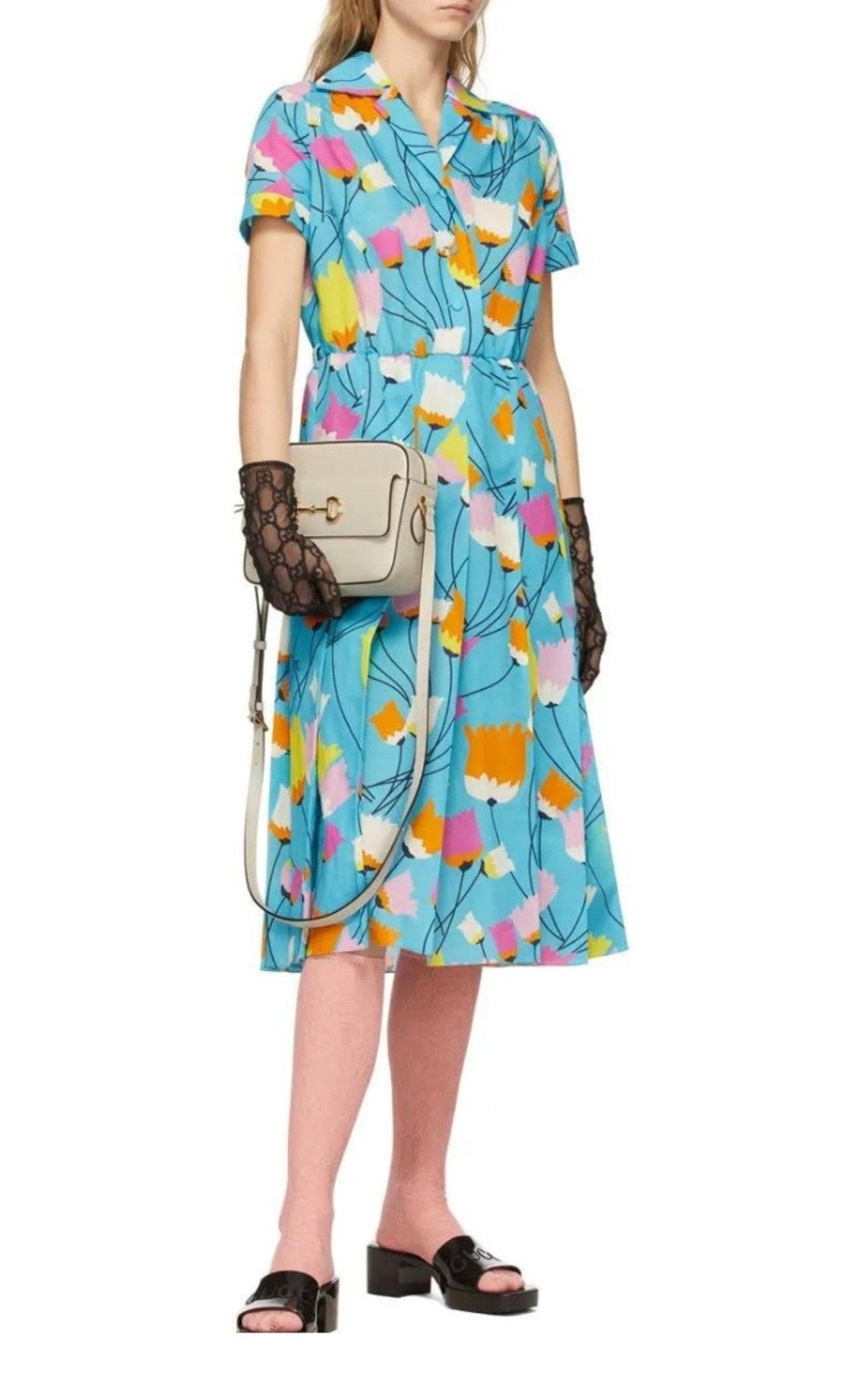 Gucci Blue Tulip Print Pleated Dress - Runway Catalog