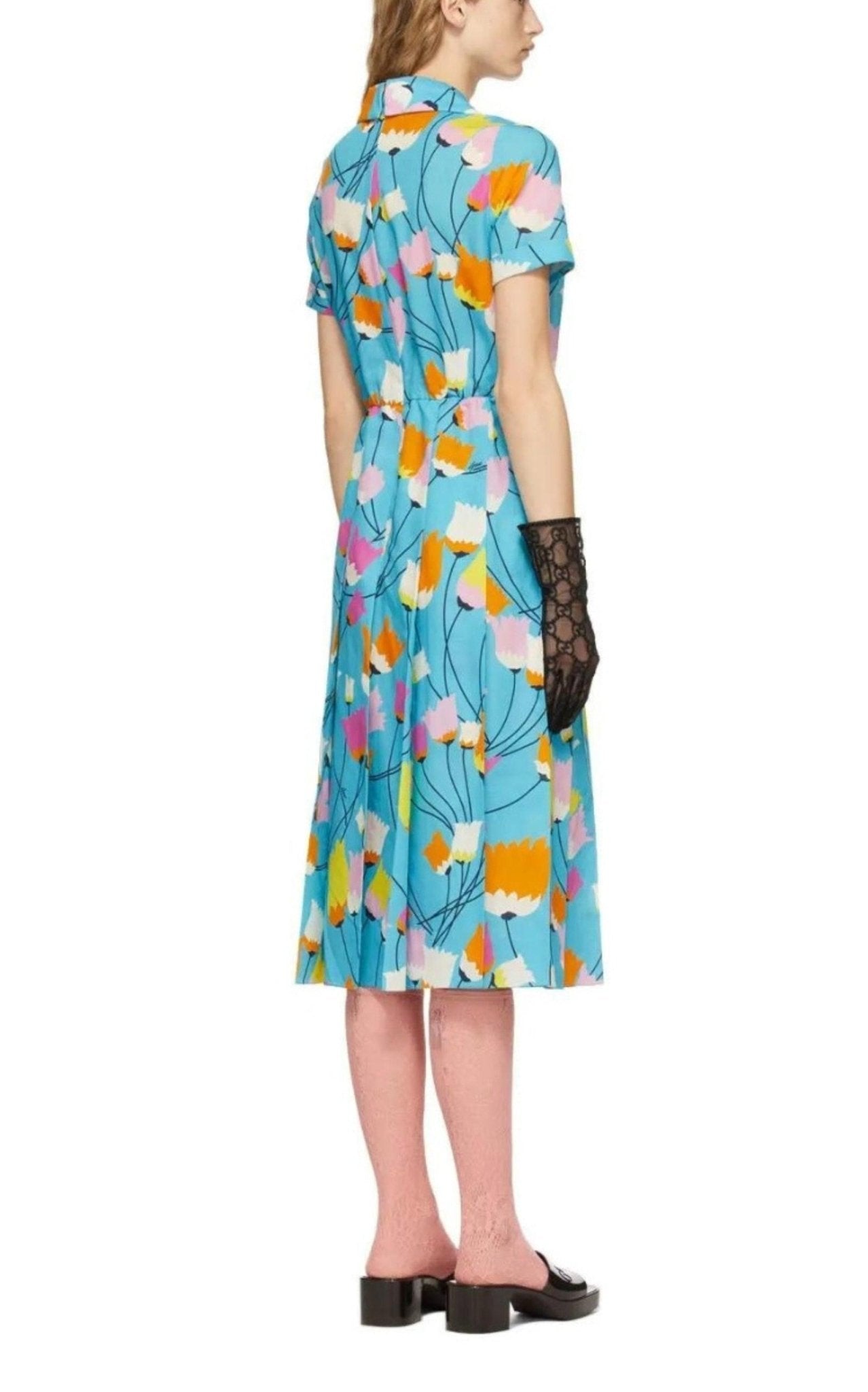 Gucci Blue Tulip Print Pleated Dress - Runway Catalog