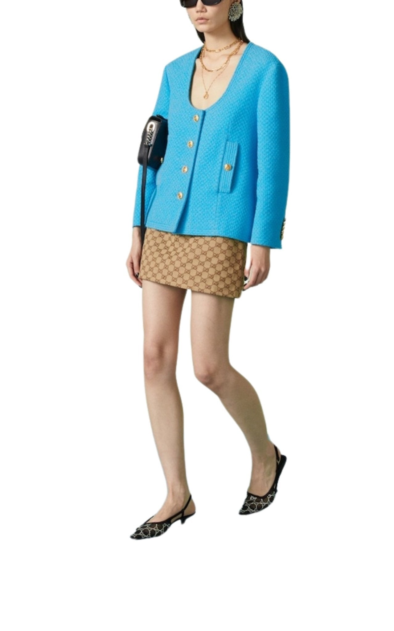 Gucci Blue Turquoise Cotton Tweed Jacket - Runway Catalog