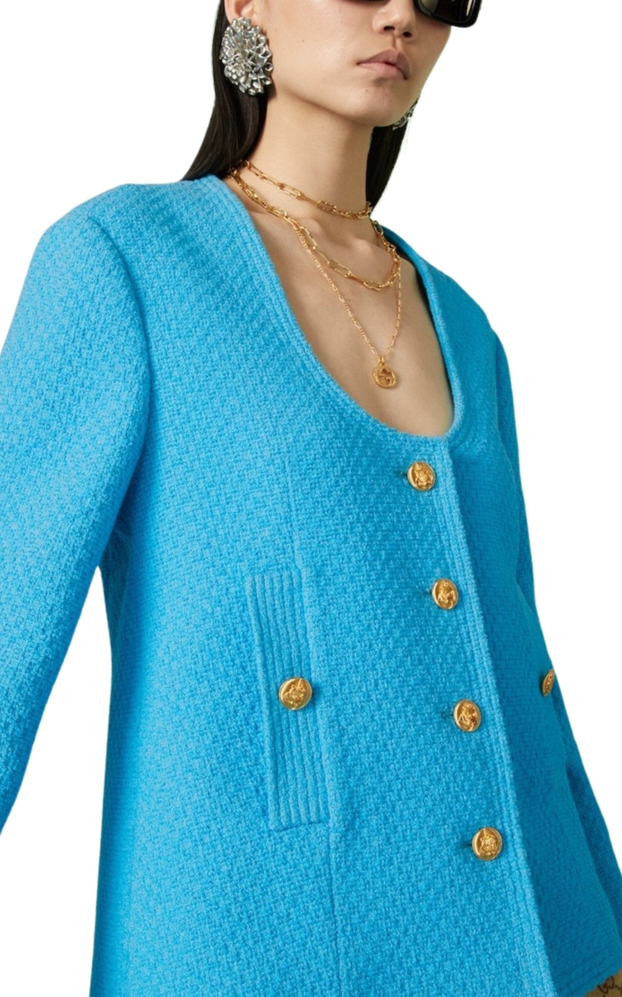 Gucci Blue Turquoise Cotton Tweed Jacket - Runway Catalog