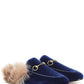 Blue Velvet & Fur Princetown Slippers Gucci