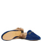 Blue Velvet & Fur Princetown Slippers Gucci