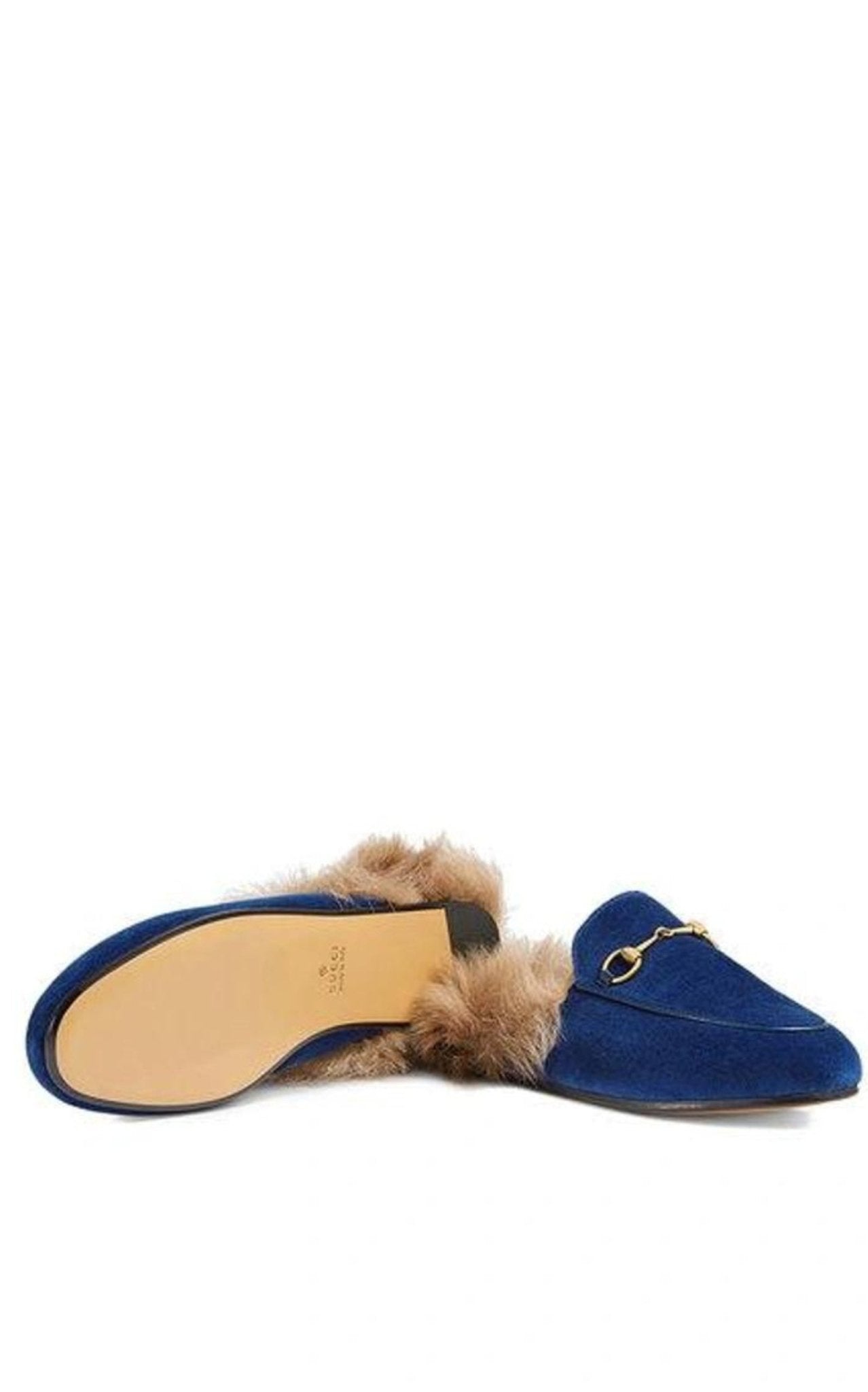 Gucci Blue Velvet & Fur Princetown Slippers - Runway Catalog