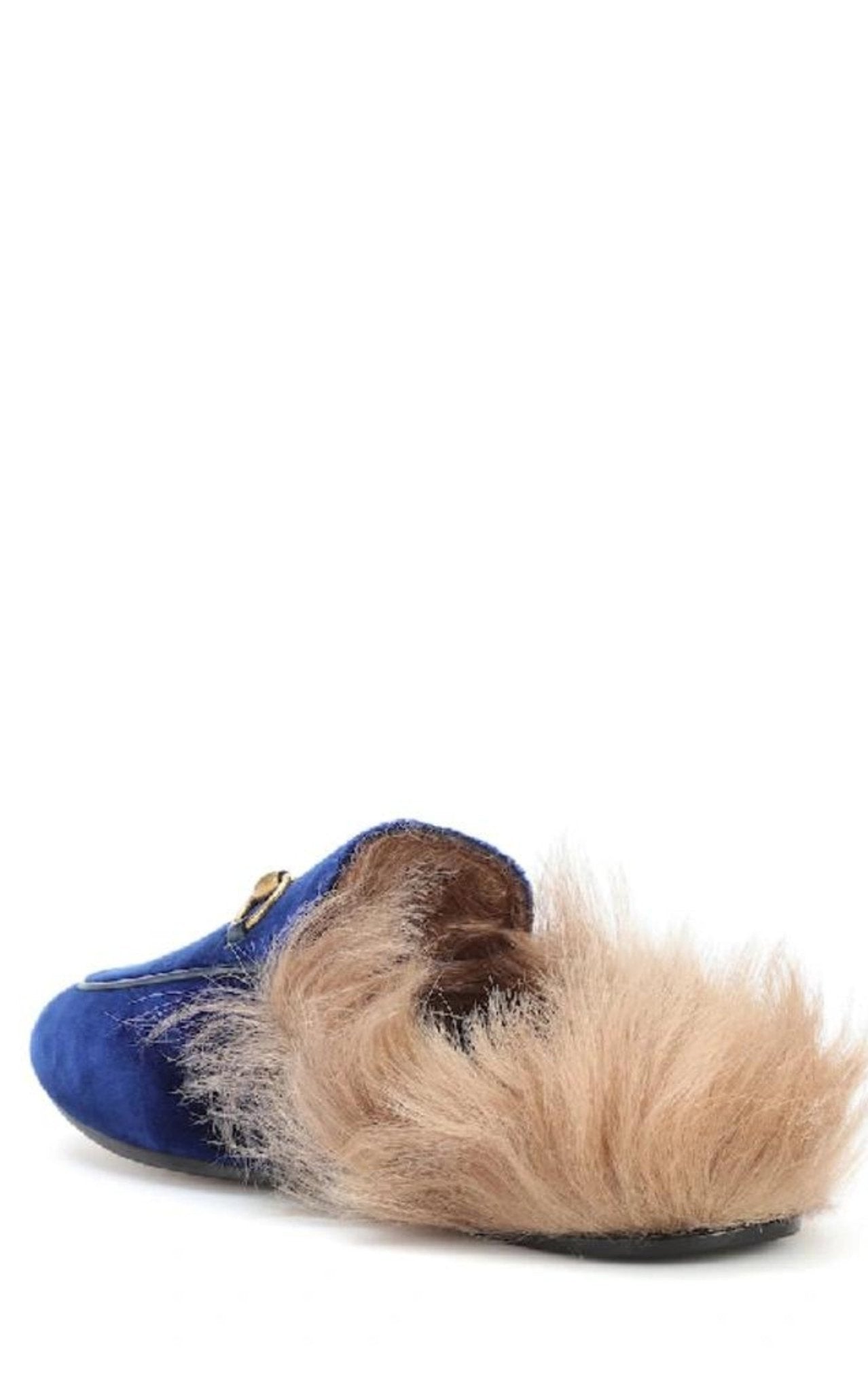 Gucci Blue Velvet & Fur Princetown Slippers - Runway Catalog
