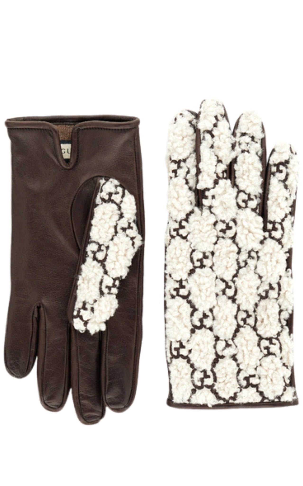 Gucci Brown Leather Embossed Monogram GG Gloves