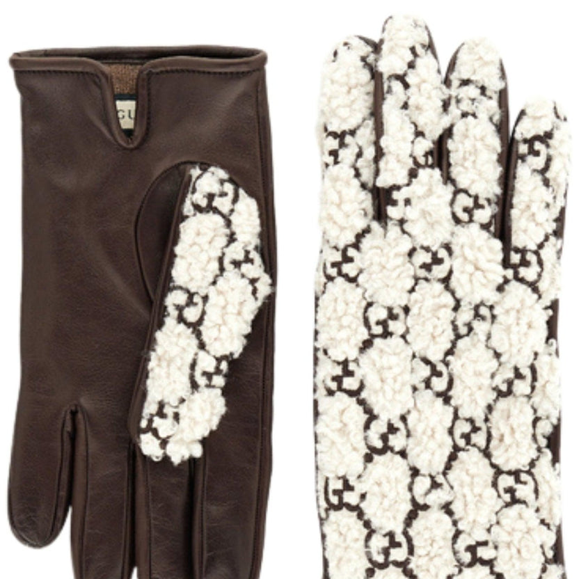 Gucci Brown Leather Embossed Monogram GG Gloves - Runway Catalog