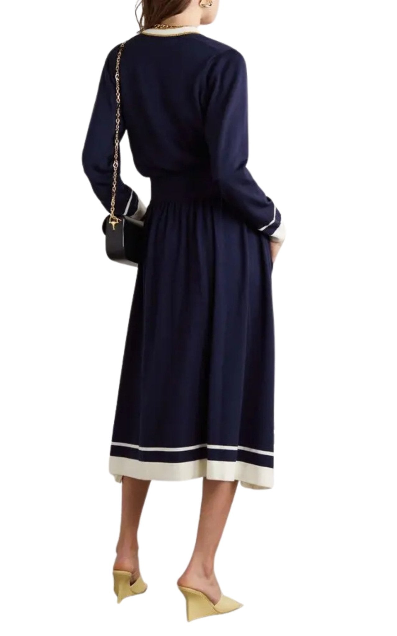 Gucci Button - Embellished Striped Wool Midi Dress - Runway Catalog