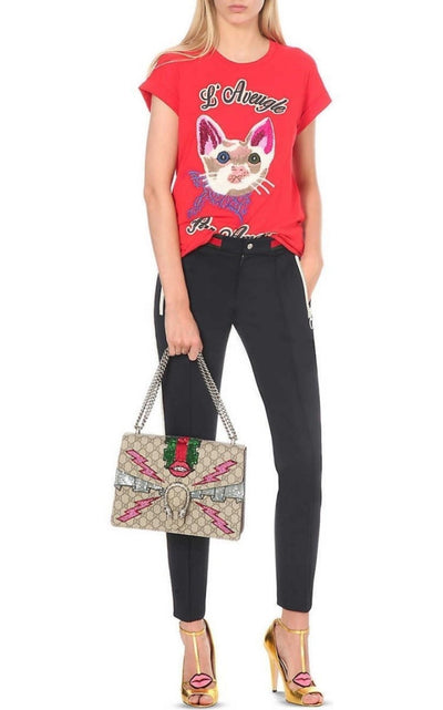 Gucci Cat Embroidered Cotton T-shirt - Runway Catalog
