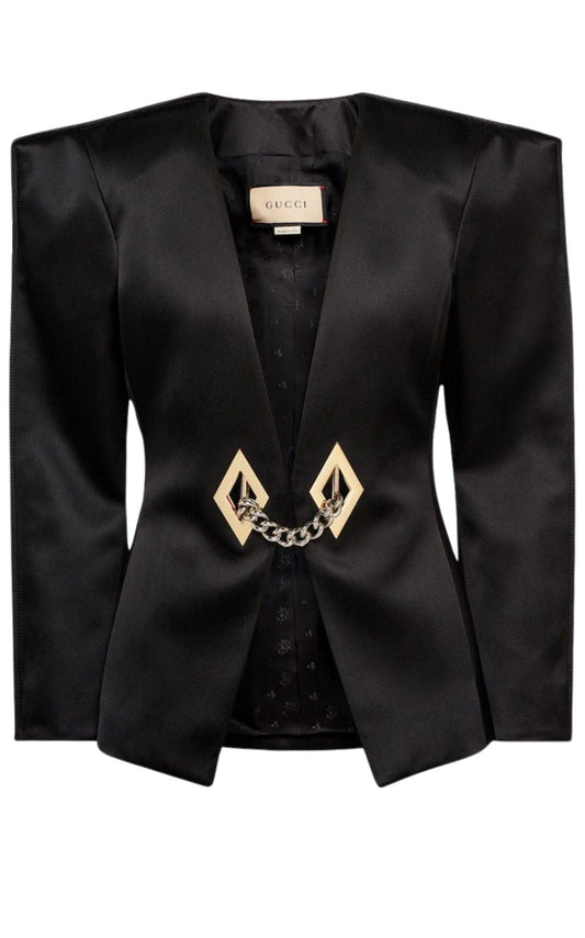 Chain Trimmed Satin Blazer Gucci