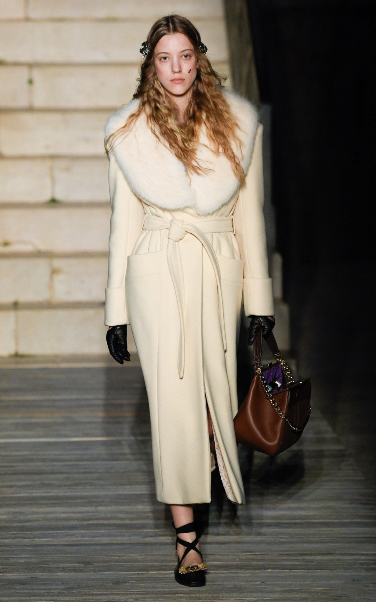 Gucci Cosmogonie Belted Faux Fur - Trimmed Wool - Blend Coat - Runway Catalog