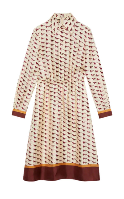 Gucci Diagonal Horses Print Silk Dress - Runway Catalog