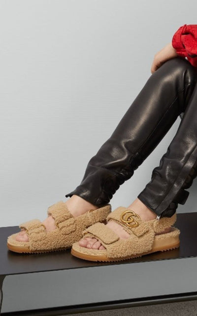 Gucci Double G Merino Wool Sandals in Beige - Runway Catalog