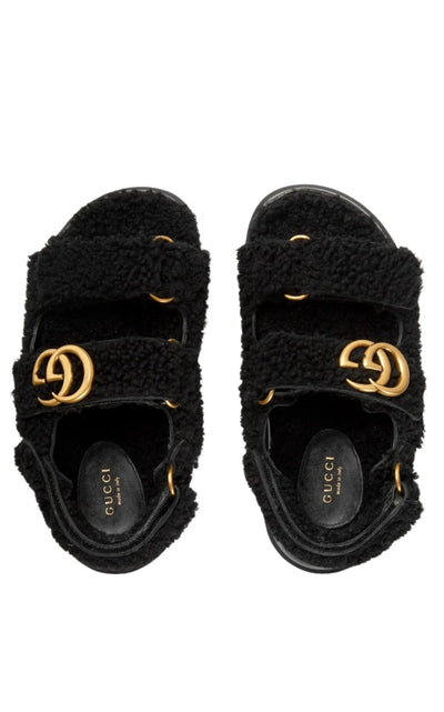 Gucci Double G Merino Wool Sandals in Black - Runway Catalog