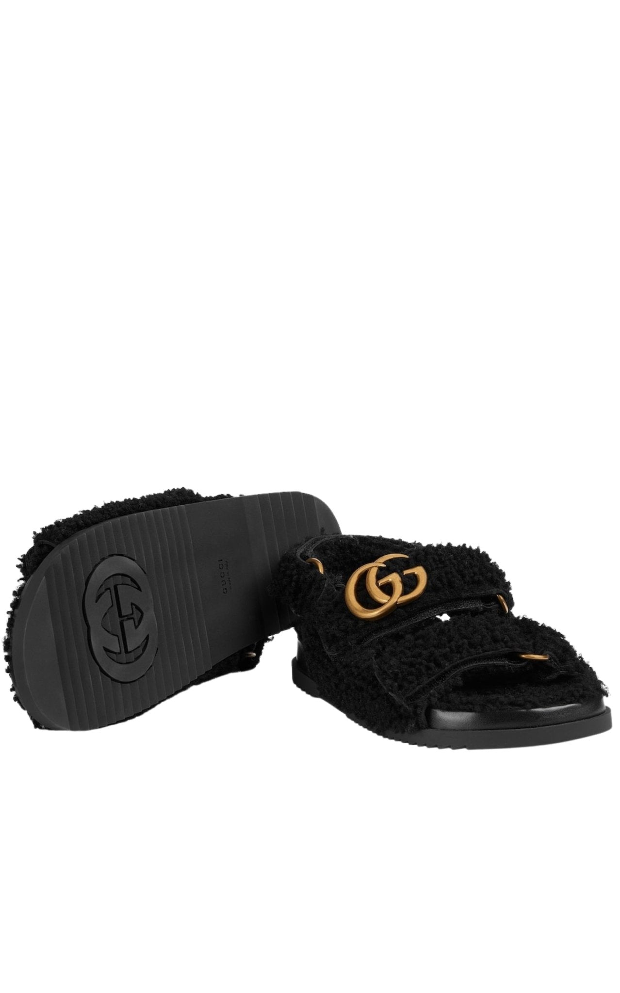 Gucci Double G Merino Wool Sandals in Black - Runway Catalog
