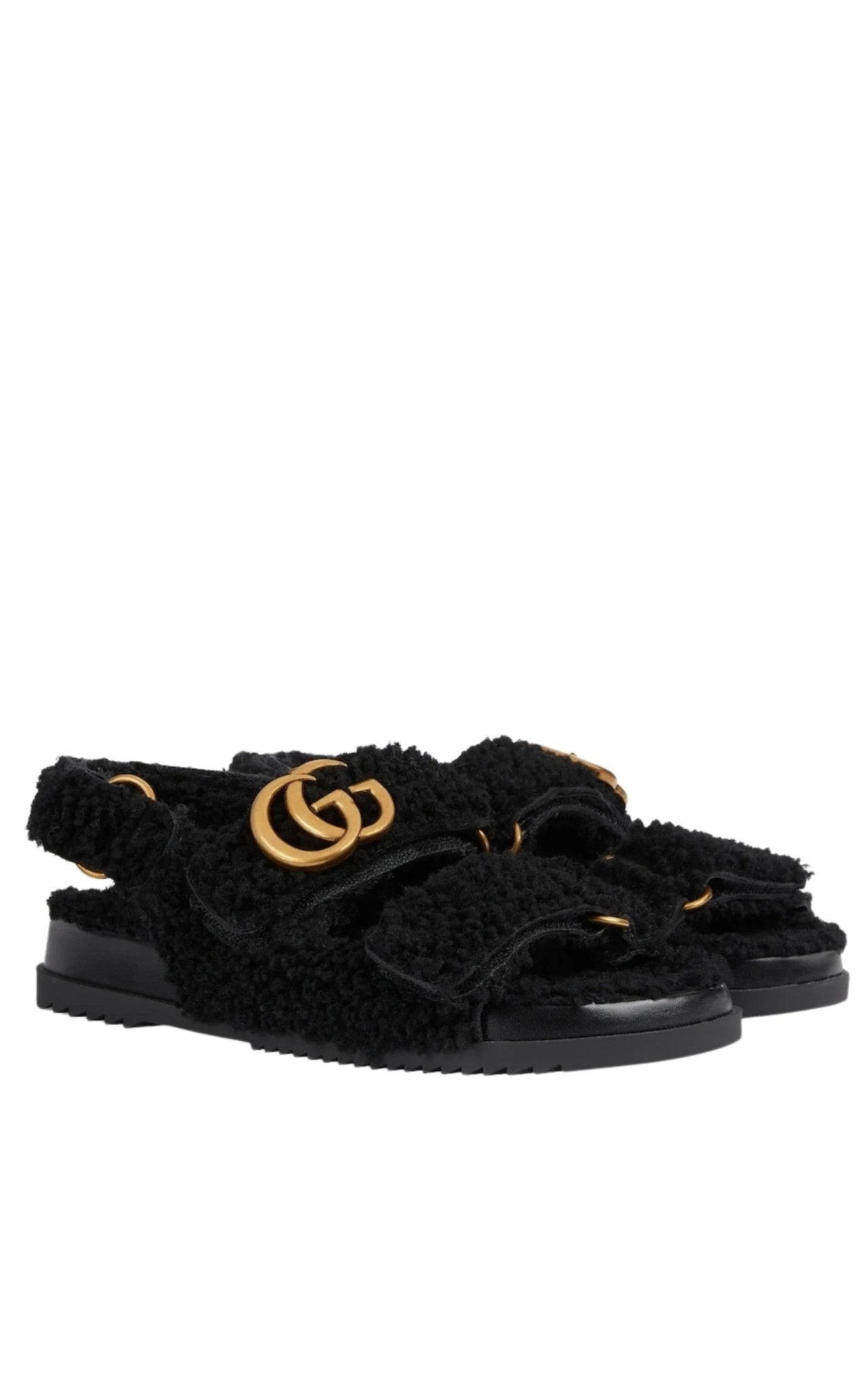 Gucci Double G Merino Wool Sandals in Black - Runway Catalog