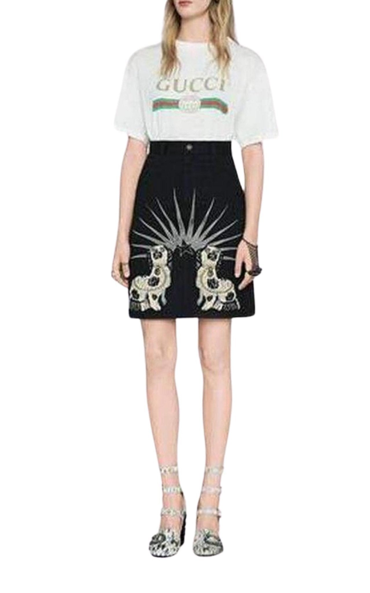 Gucci Embroidered Black Denim Mini Skirt - Runway Catalog
