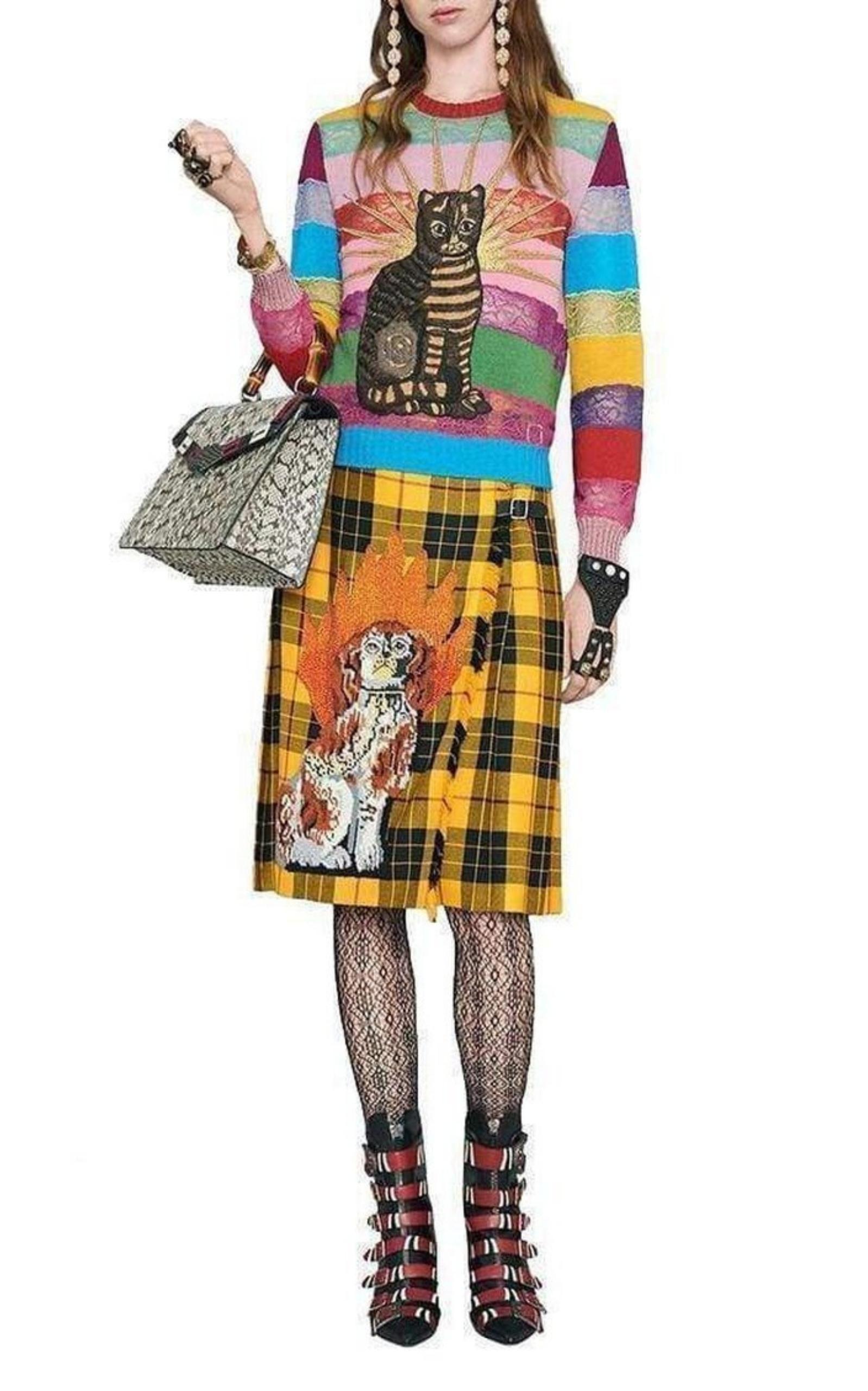 Gucci Embroidered Tartan Wool Skirt