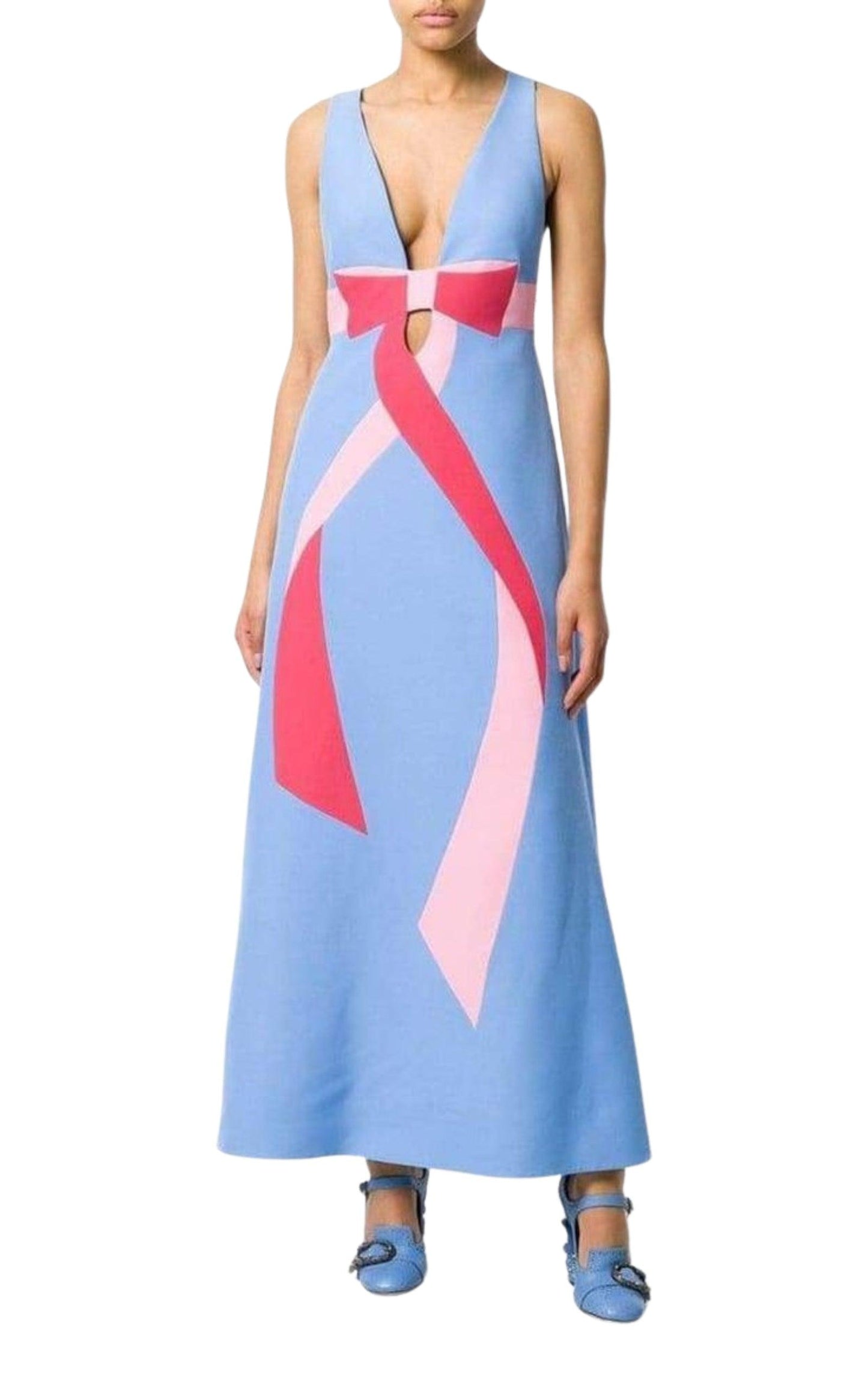 Floor-Length Bow Detail with V Neck Gown Gucci