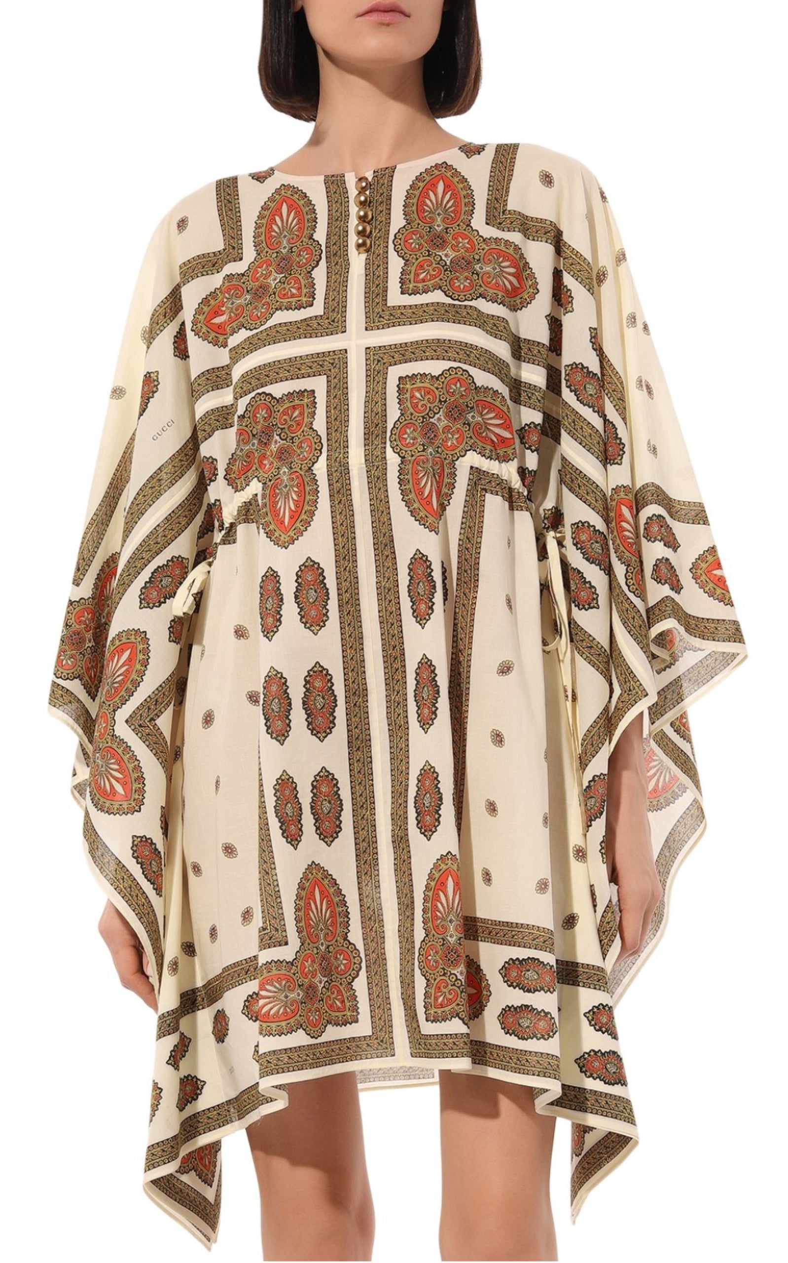 Floral Cotton Printed Midi Kaftan Dress Gucci