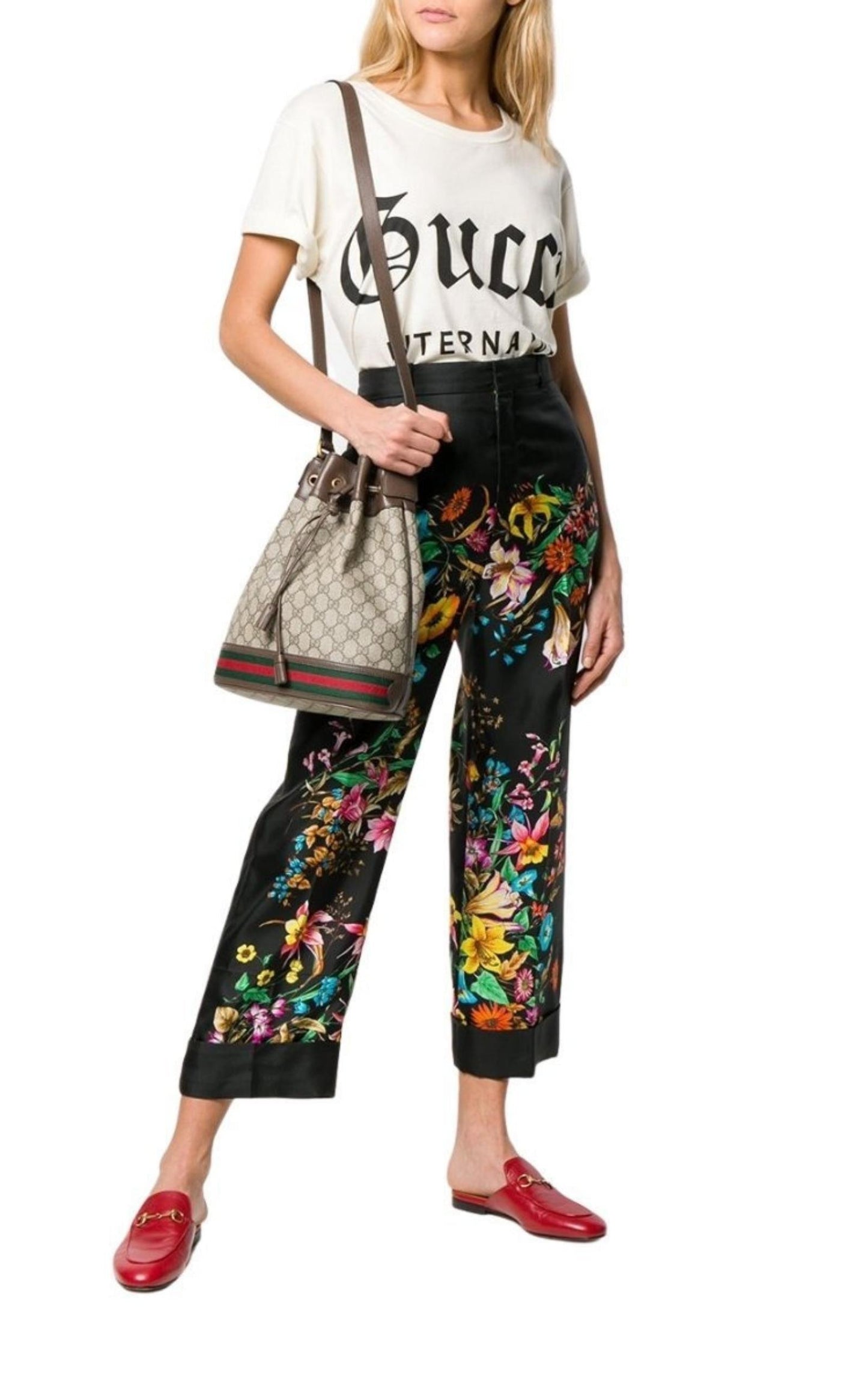 Floral Print Cropped Silk Trousers Pants Gucci