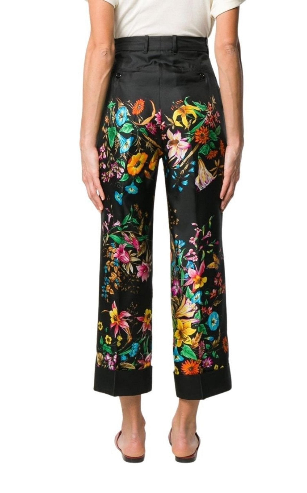 Gucci Floral Print Cropped Silk Trousers Pants - Runway Catalog