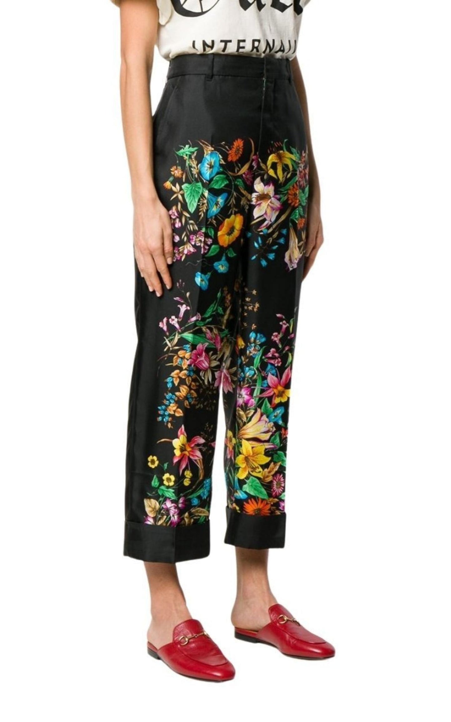 Floral Print Cropped Silk Trousers Pants Gucci