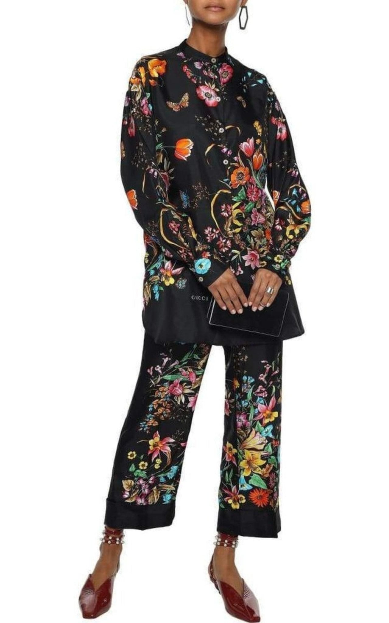Gucci Floral Print Cropped Silk Trousers Pants - Runway Catalog
