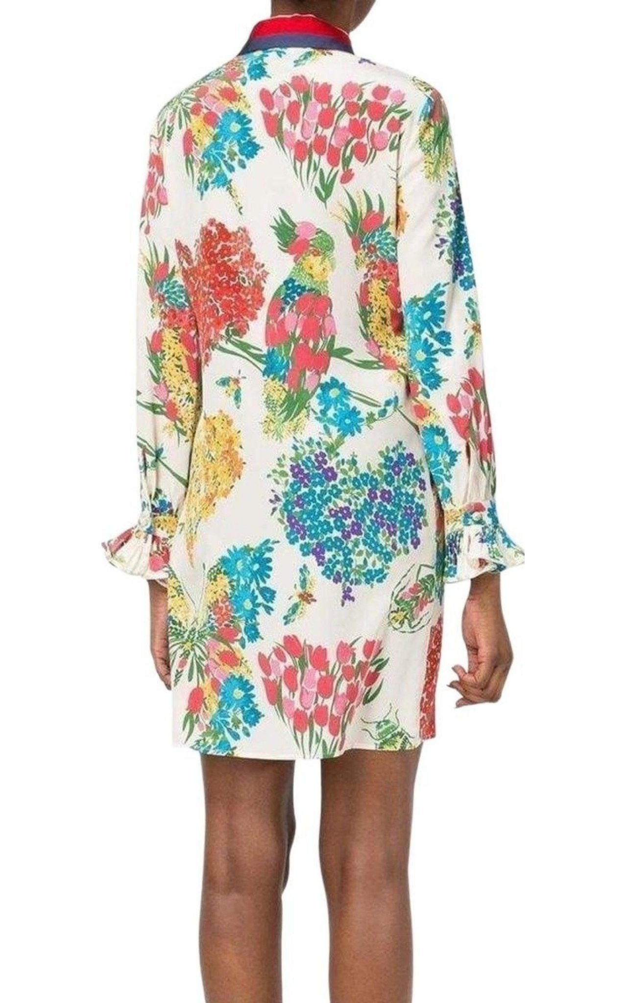Gucci Floral Print Ruffle Trim Shirt Dress - Runway Catalog