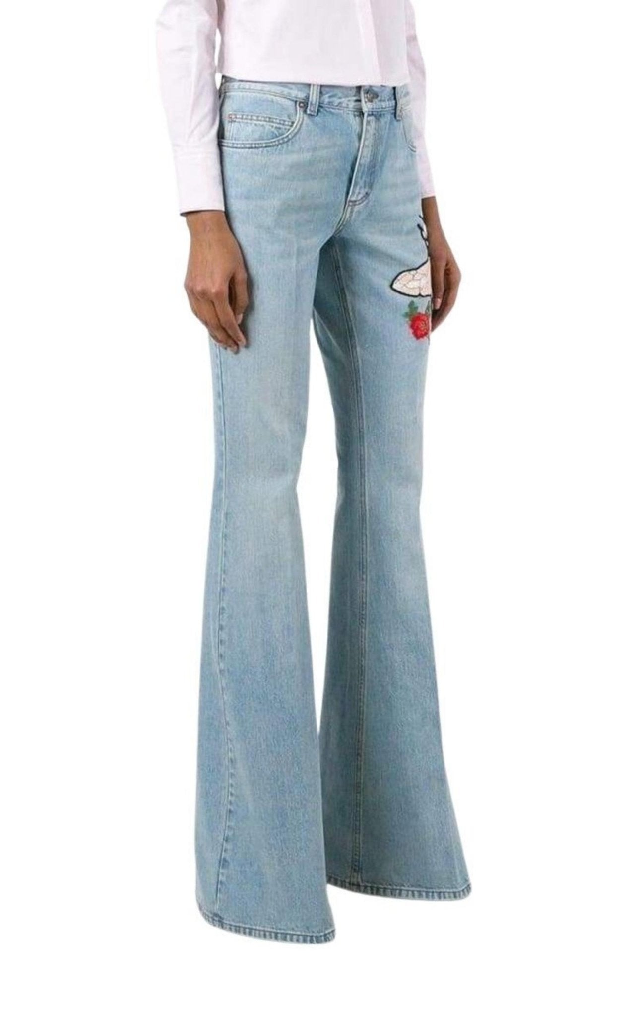 Gucci Fly Embroidered Flared Cotton Jeans - Runway Catalog
