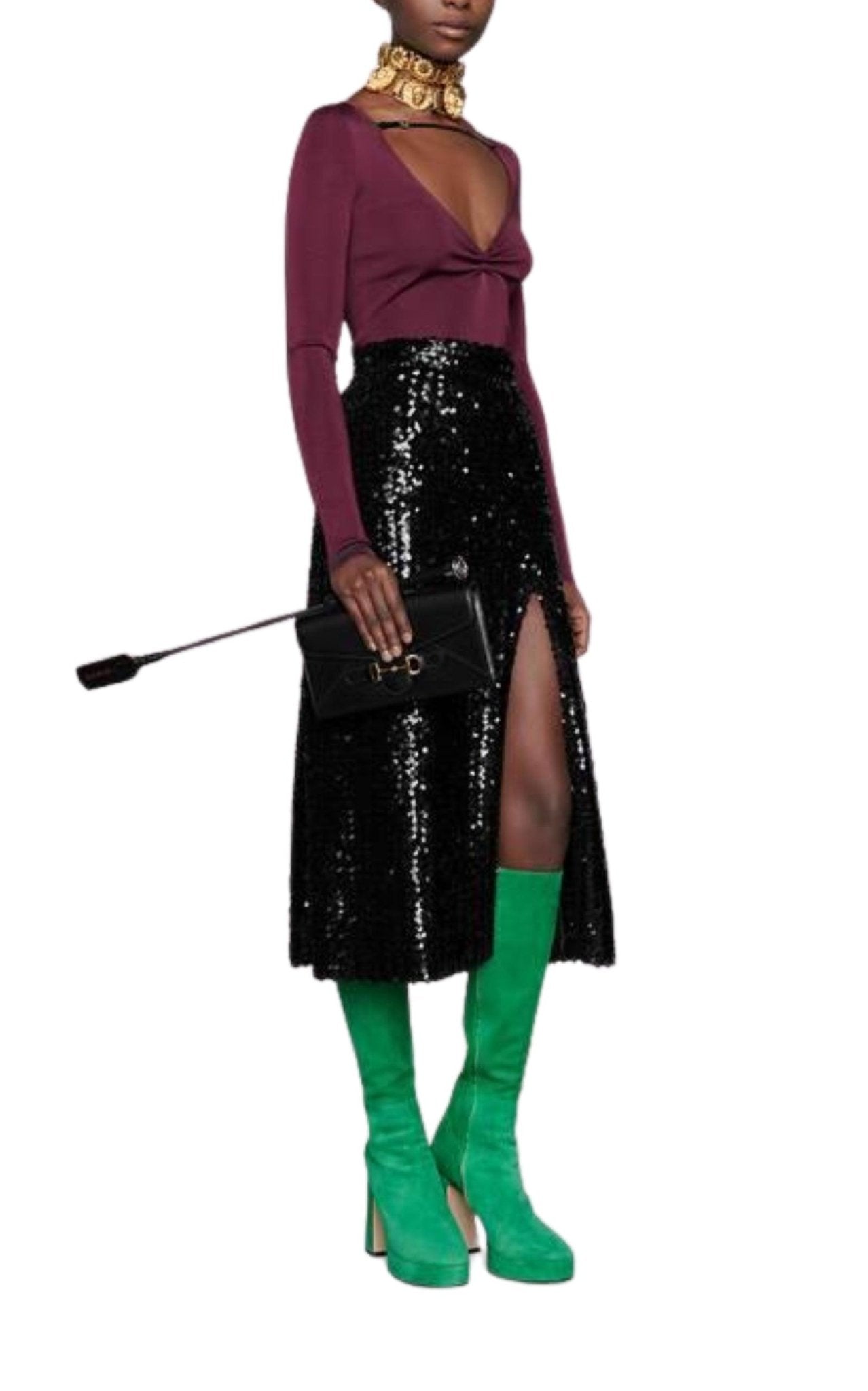 Gucci Front Slit Sequin Embroidered Skirt - Runway Catalog