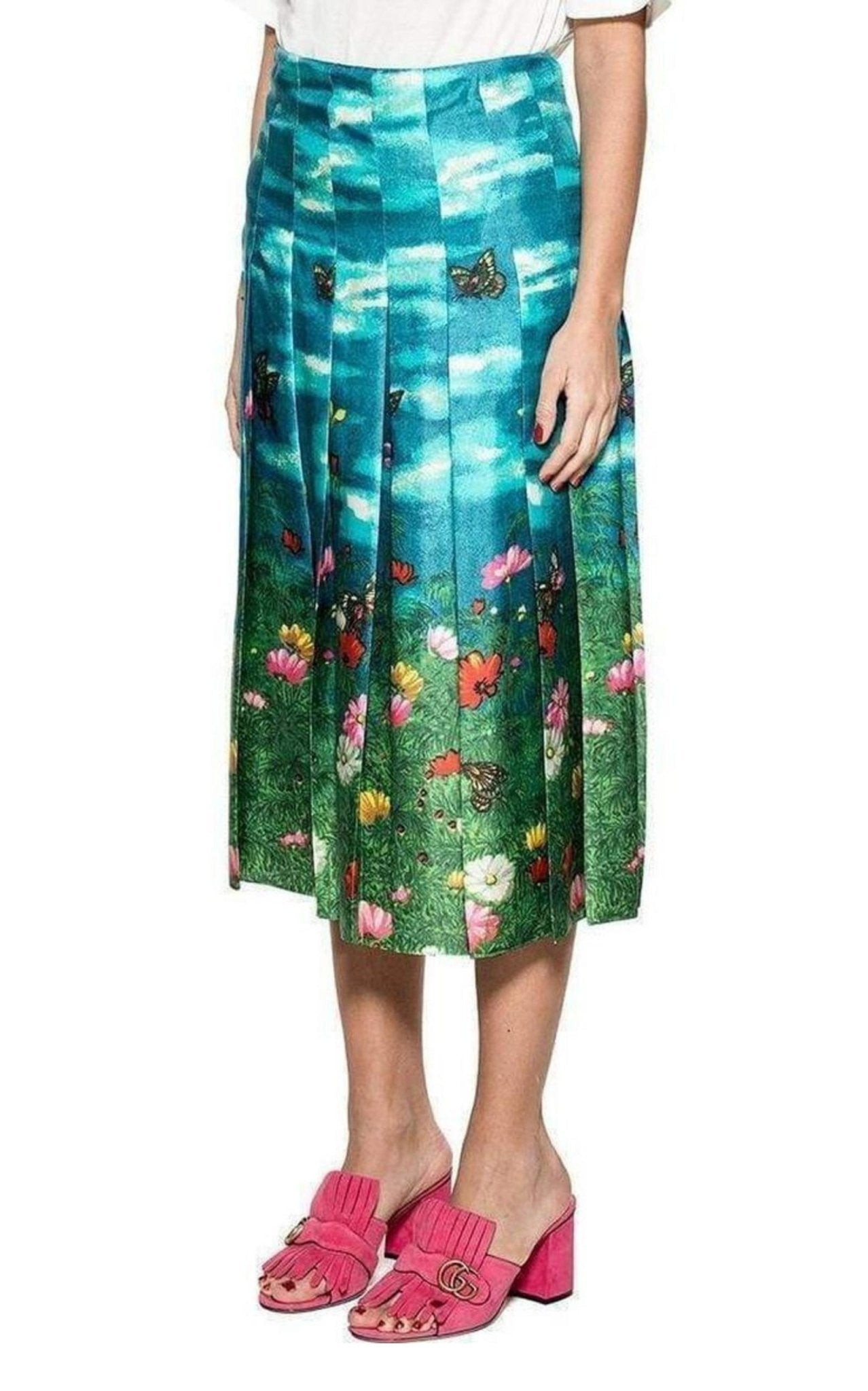 Gucci Garden Print Pleated Silk Skirt - Runway Catalog