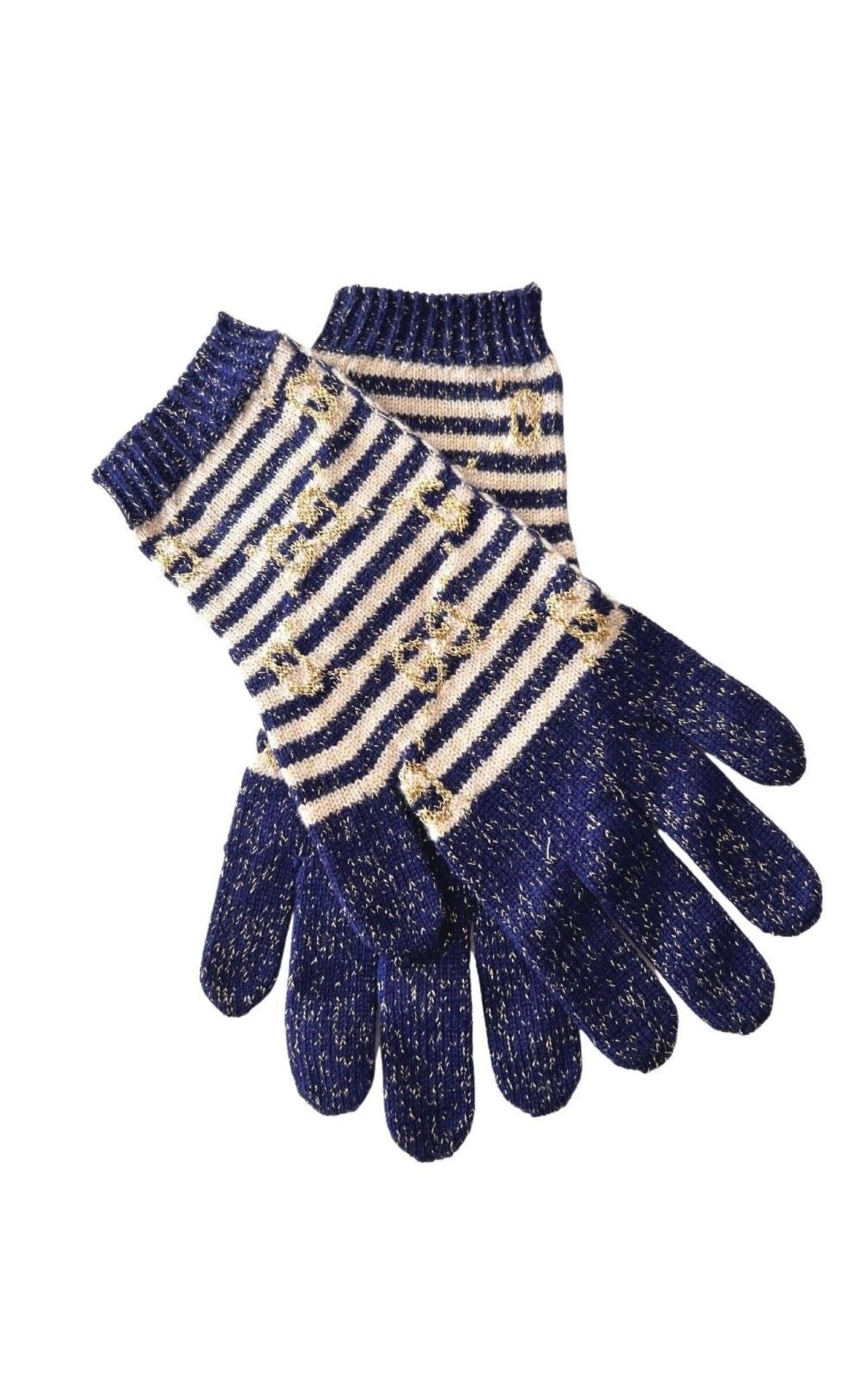 Gucci GG Blue Ivory Wool Blend Gloves - Runway Catalog
