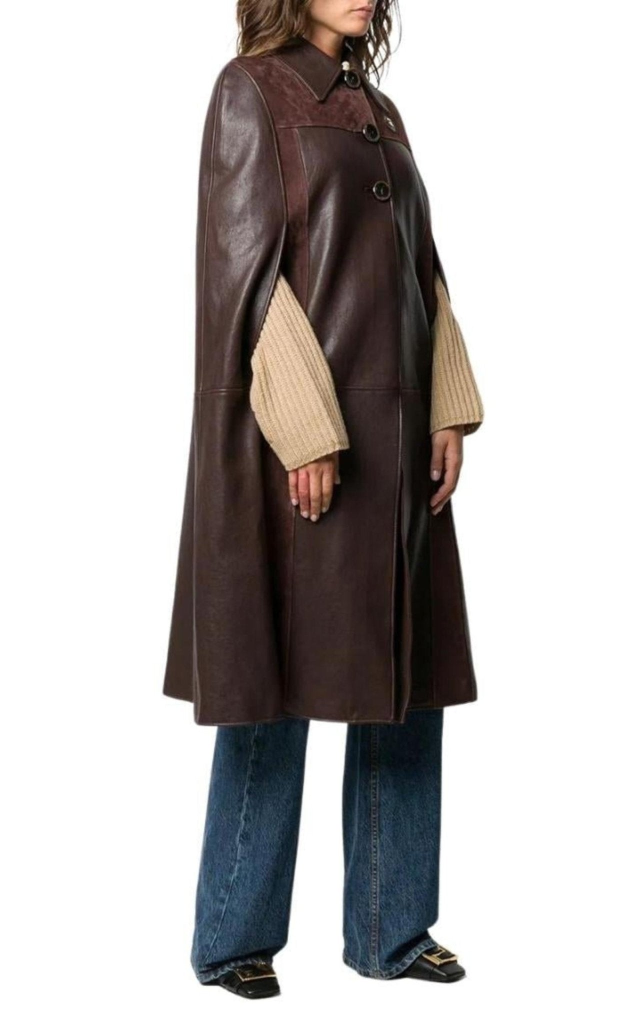 Gucci GG - logo Leather And Suede Cape - Runway Catalog