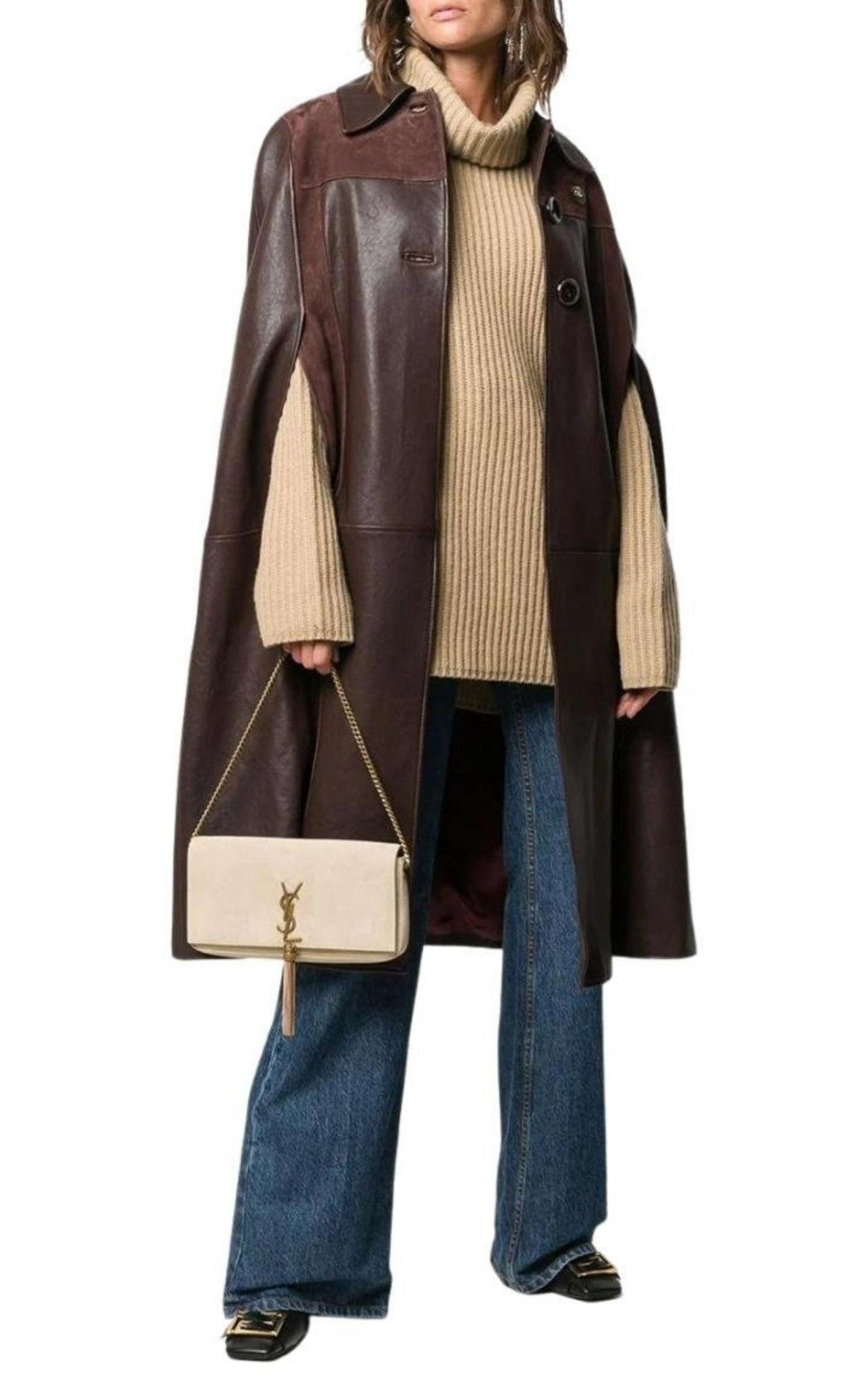 Gucci GG - logo Leather And Suede Cape - Runway Catalog