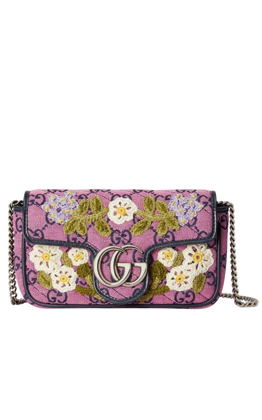 GG Marmont Pink Embroidery Super Mini Bag Gucci