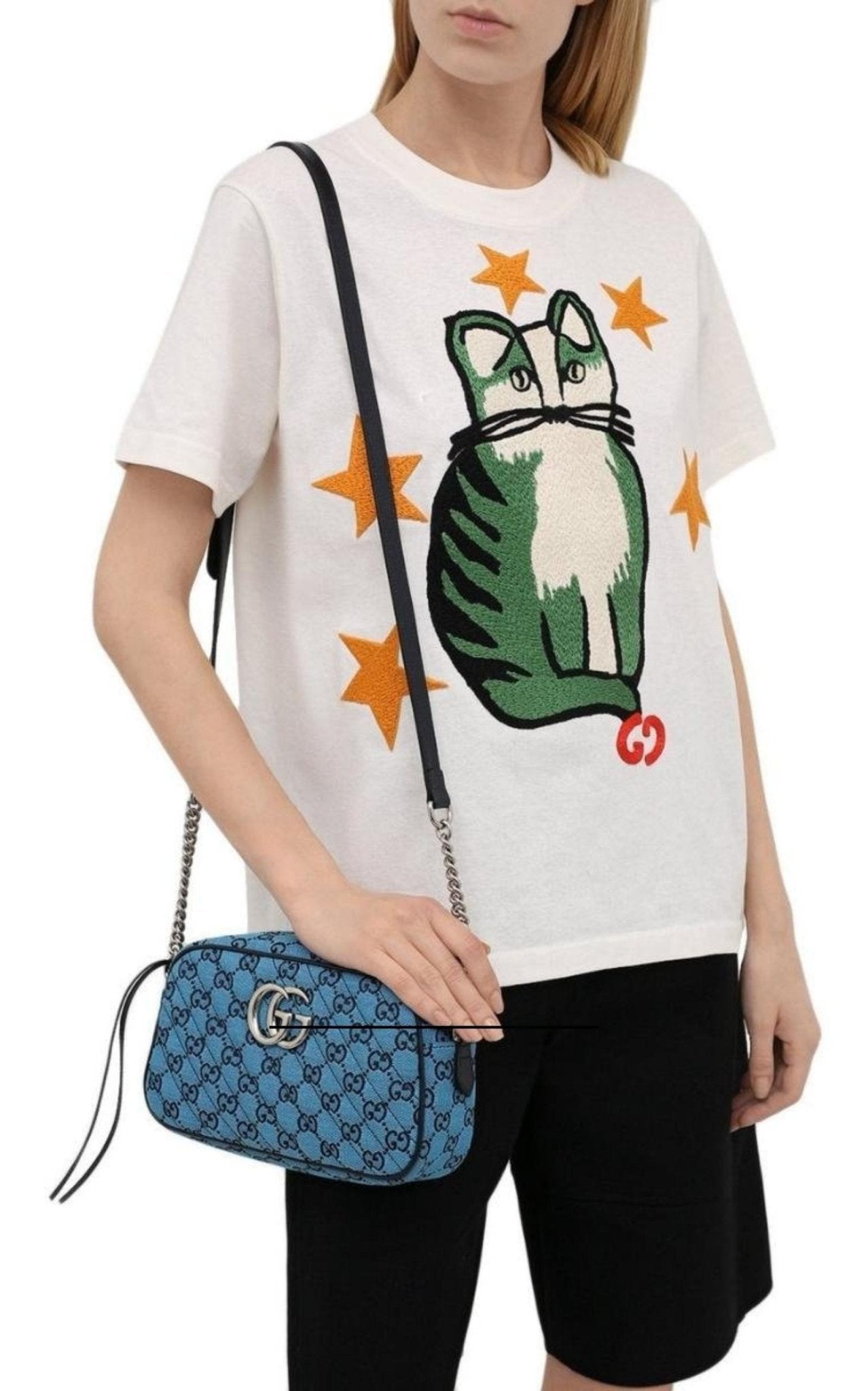 Gucci GG Marmont Quilted Crossbody Bag in Blue - Runway Catalog