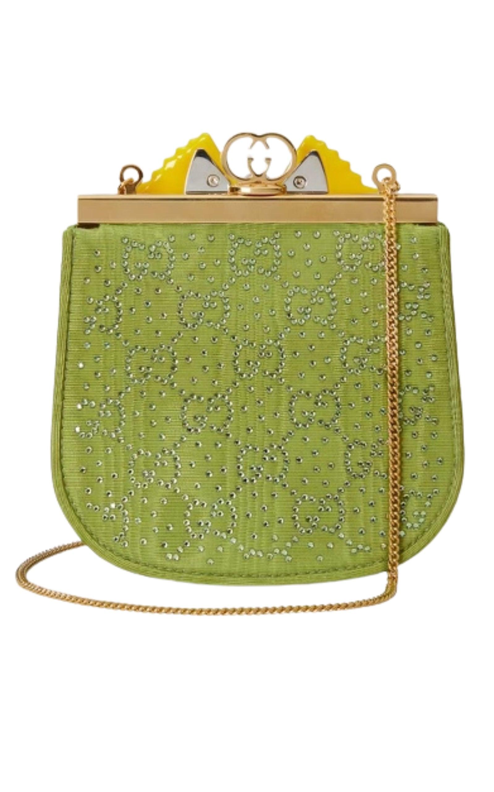 Gucci GG Moire Fabric Handbag with Bow and Crystals - Runway Catalog