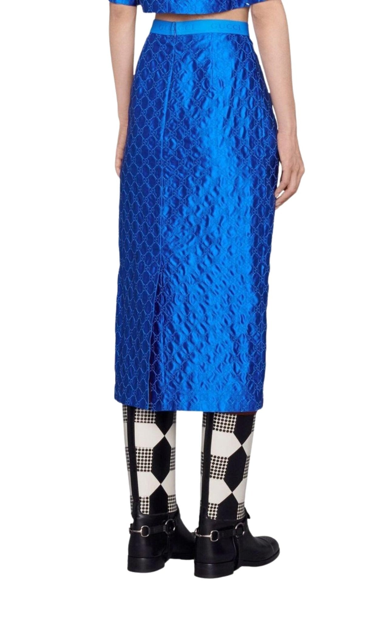 Gucci Gg Supreme Blue Silk Skirt - Runway Catalog