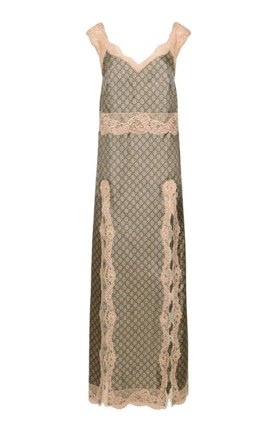 Gucci Gg Supreme Lace - Trimmed Silk Maxi Dress - Runway Catalog