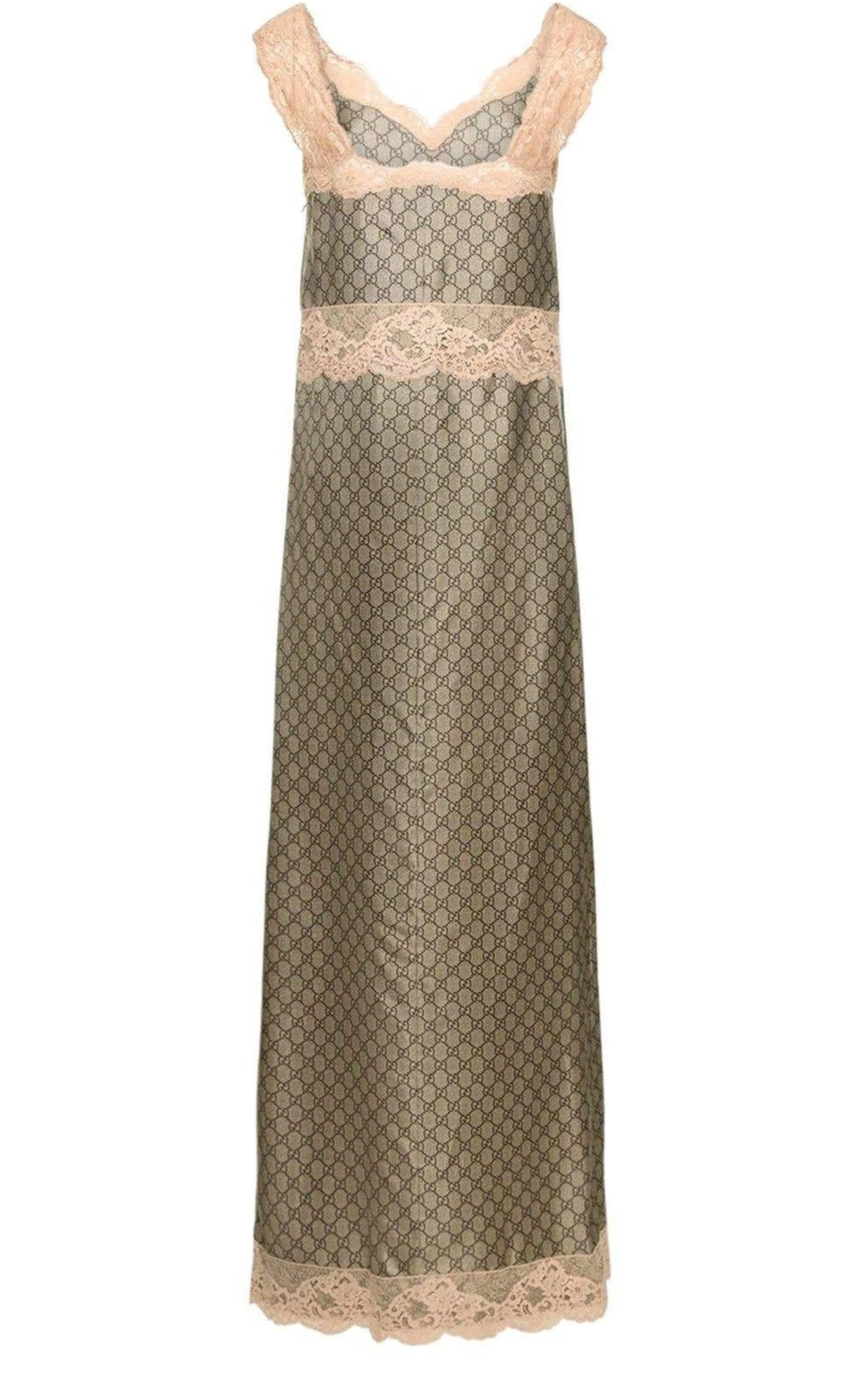Gucci Gg Supreme Lace - Trimmed Silk Maxi Dress - Runway Catalog