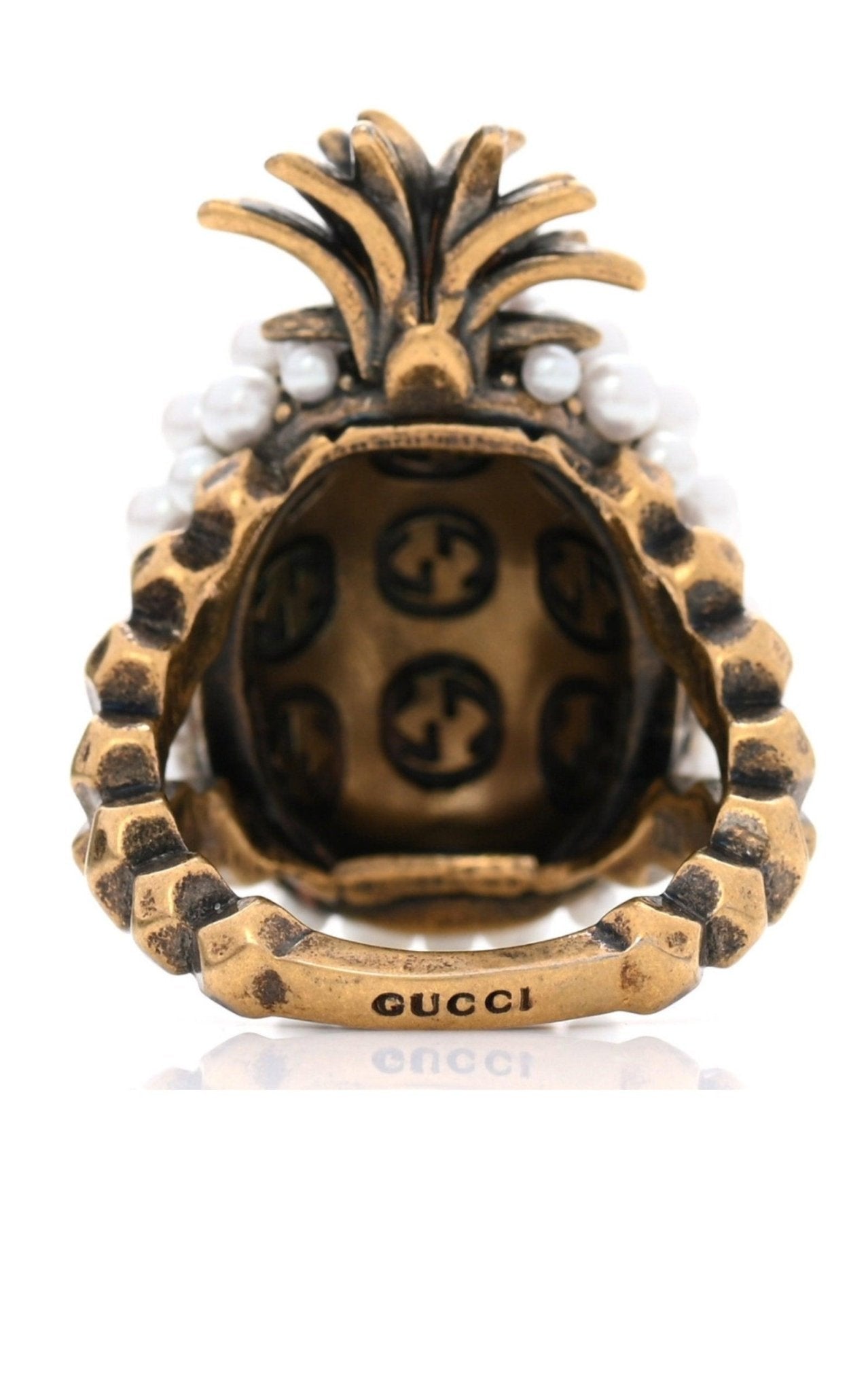 Gucci Gold Pearl Pineapple Ring - Runway Catalog