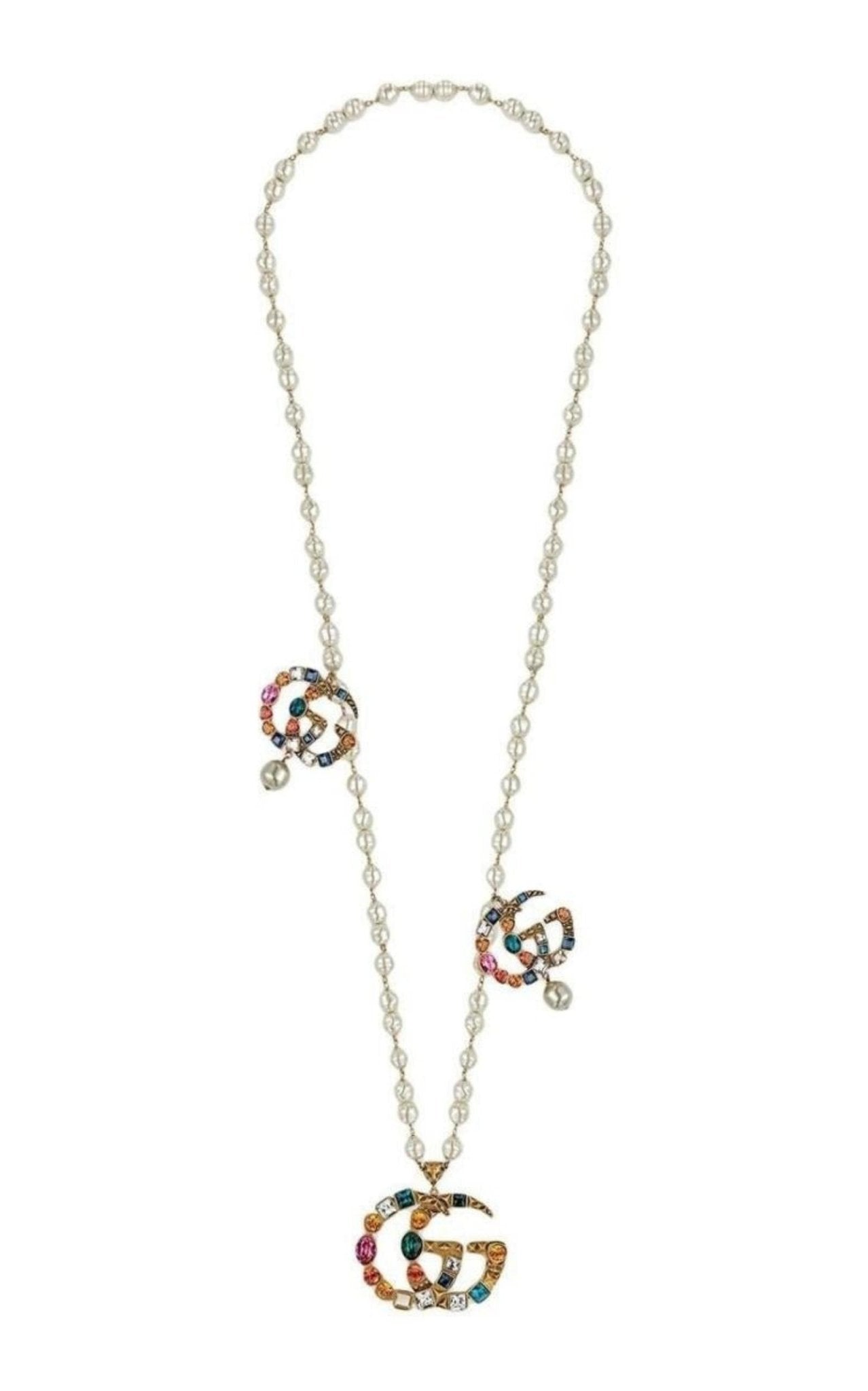 Gucci Gold - plated Metal Double G Crystal Necklace - Runway Catalog